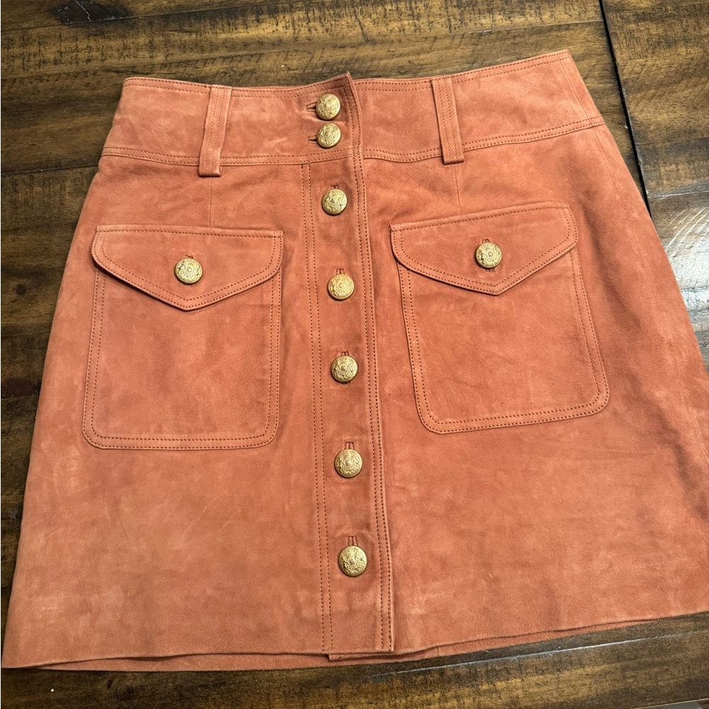 Sezane Terracotta Suede Mini Skirt